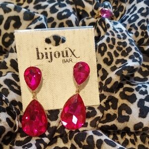 Bijoux Vibrant Pink Teardrop Earrings Stunning Color Plus MatchRing Gold Plt 7/8